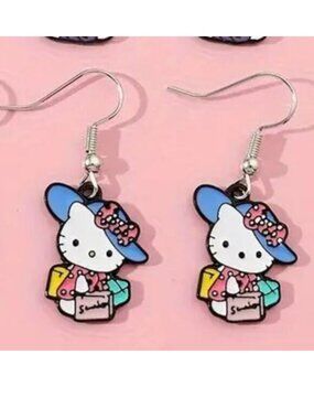 Hello Kitty Earrings Enamel Glam Hat Dangle Trendy Stylish Sanrio Diva fashion